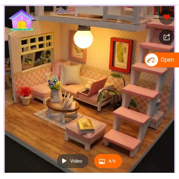 Mini-Dollhouse DIY Kit two-story loft with lights - Picture 2 of 7